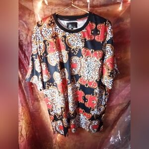 Baroque Gold Leopard Print Mens T-Shirt in Red, Black And Gold Size 3x